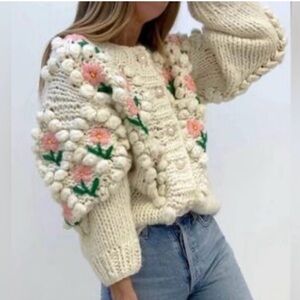 Goodnight Macaroon Cream Floral Knit Sweater
